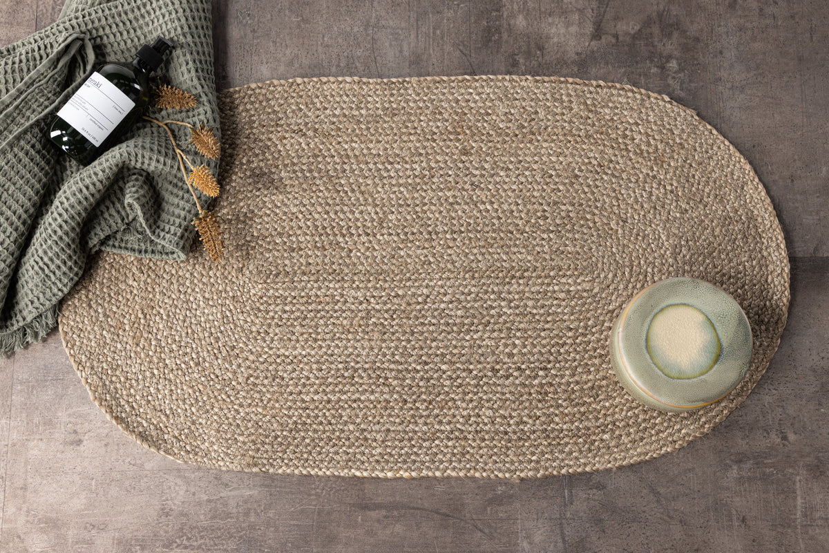 Oliver oval badrumsmatta 50x90 cm naturfärgad jute
