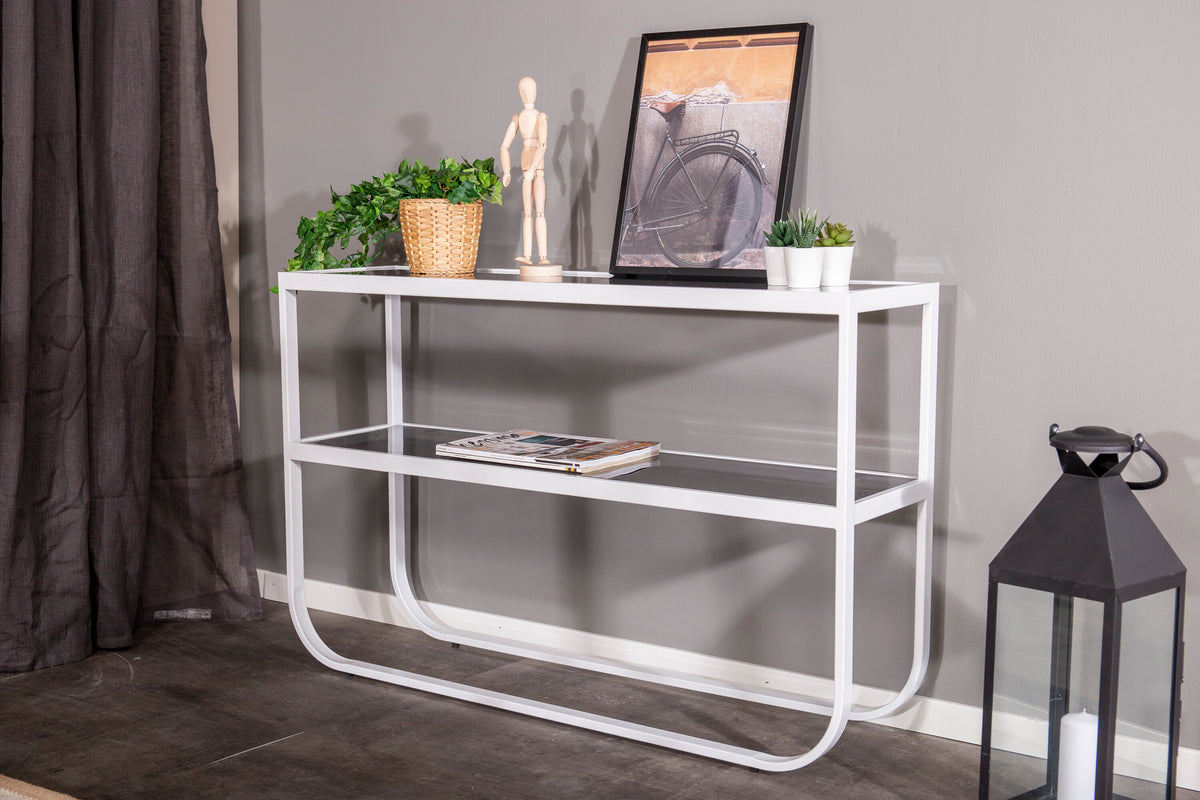 Rocker sidobord vitt med grått rökglas
