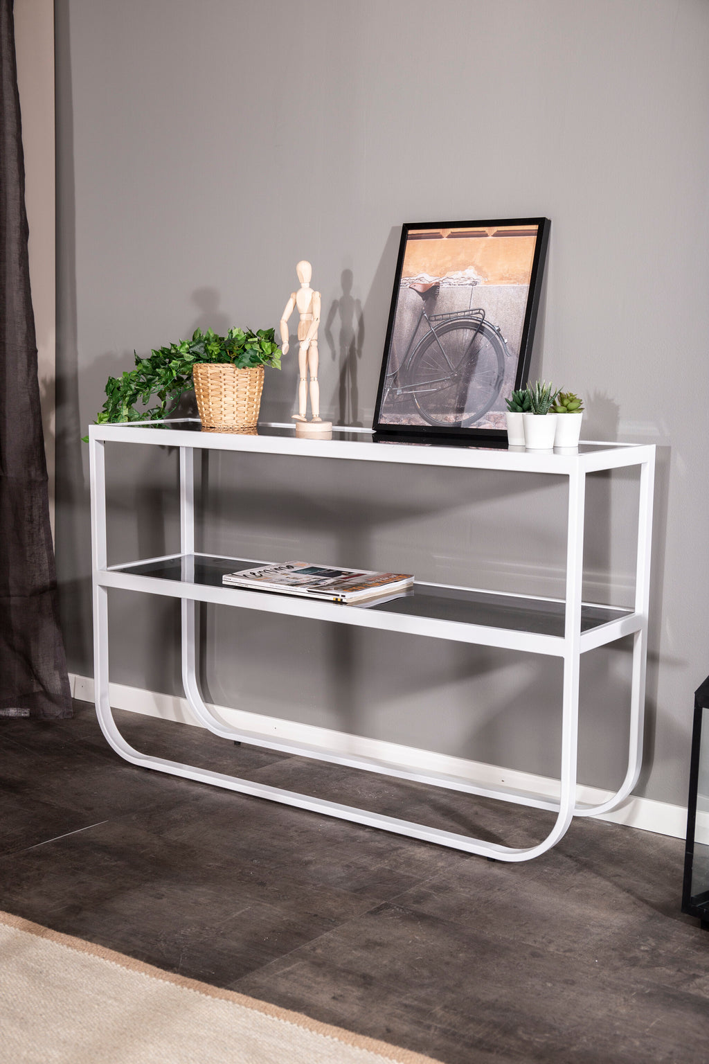 Rocker sidobord vitt med grått rökglas