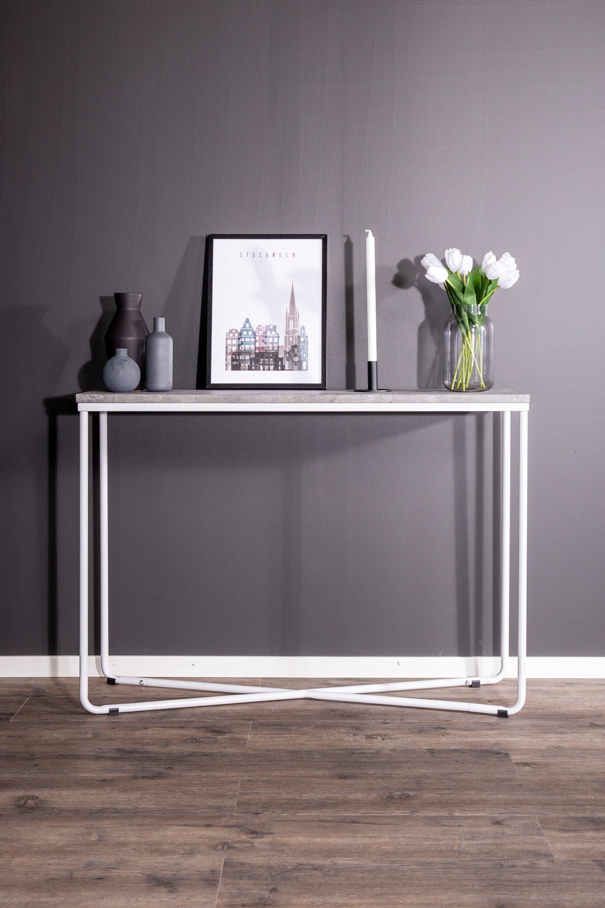 Palace sidobord vitt med betongutseende
