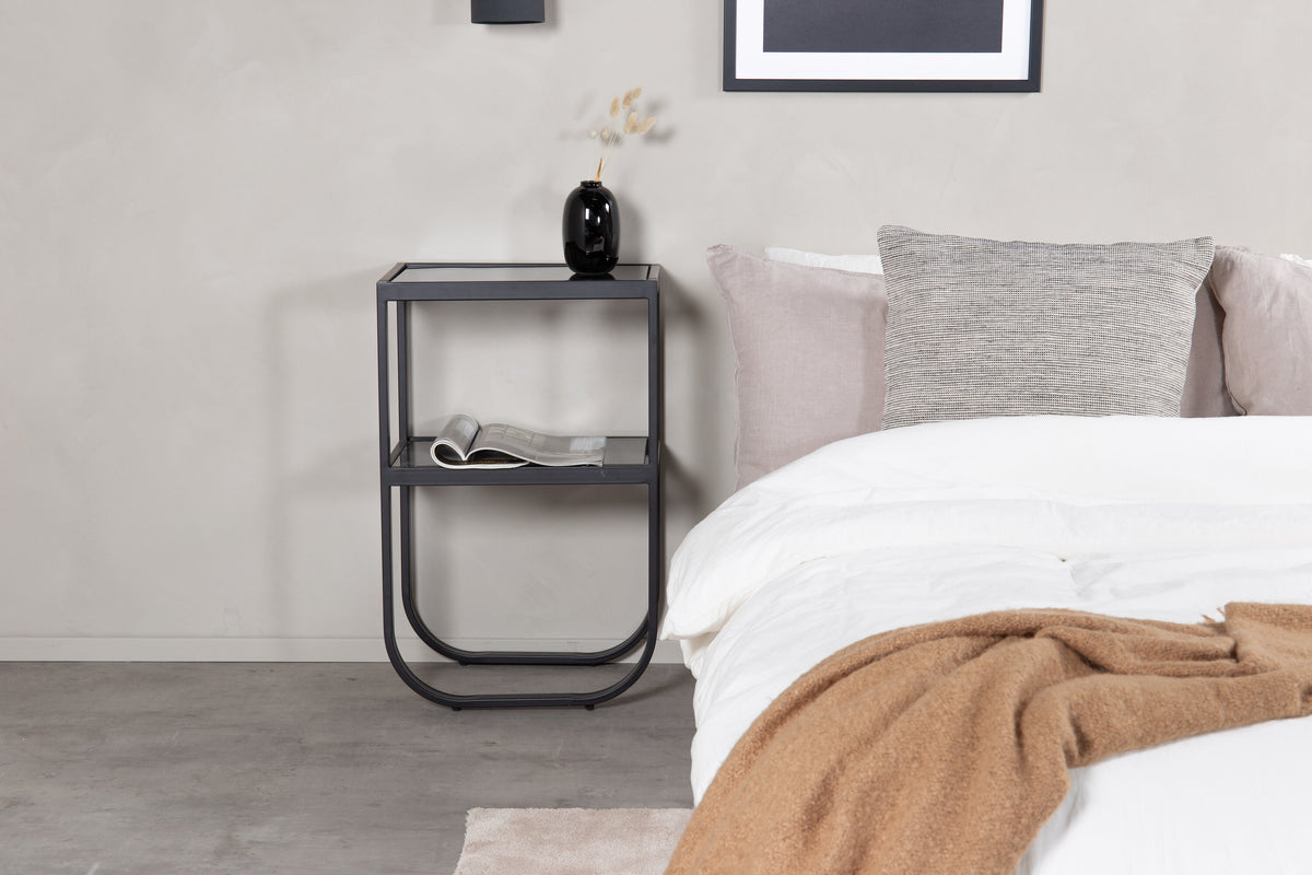 Rocker sängbord svart med grått rökglas