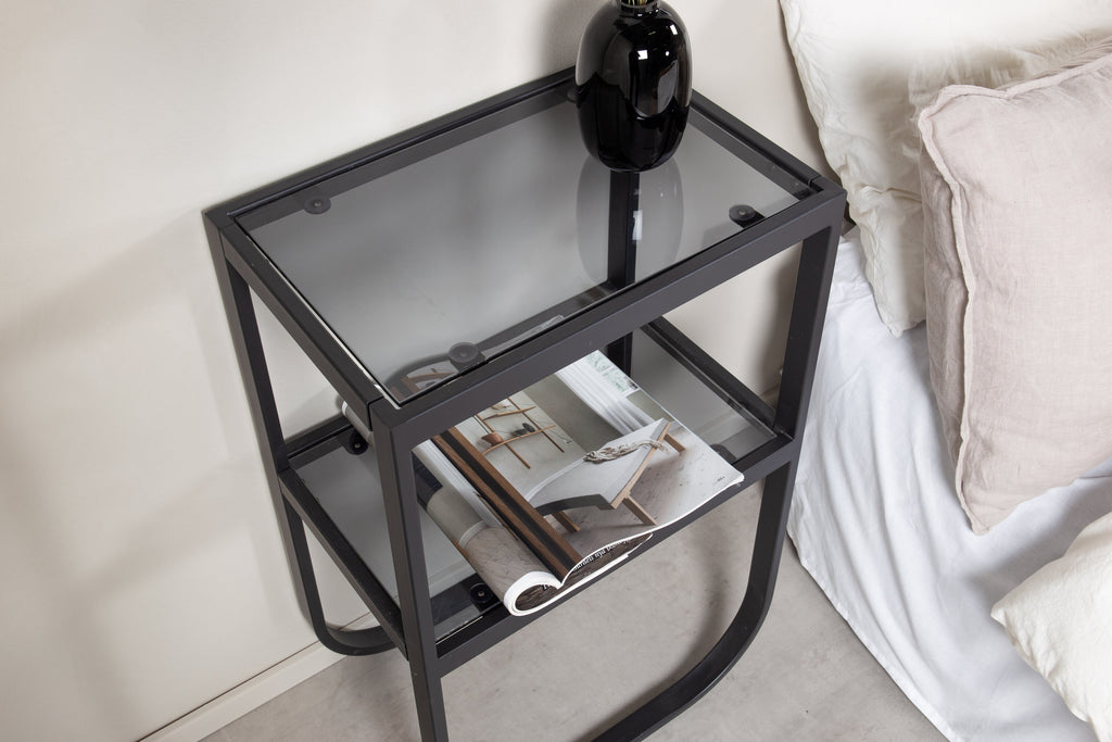 Rocker sängbord svart med grått rökglas