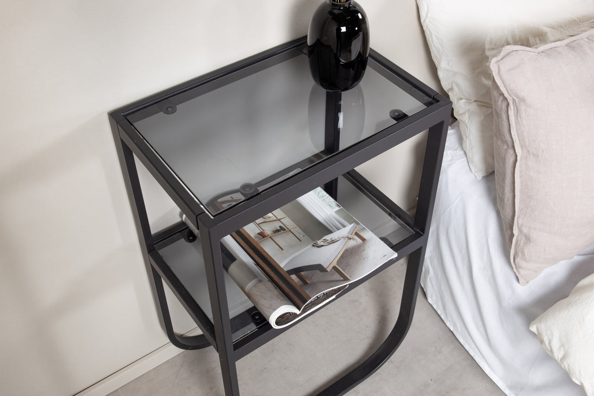 Rocker sängbord svart med grått rökglas