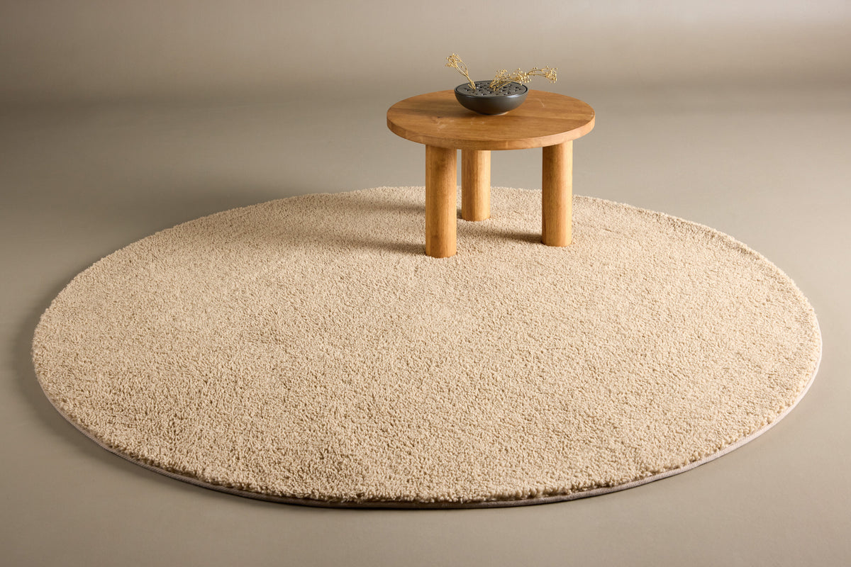 Teddy rund matta Ø200 cm beige polyester