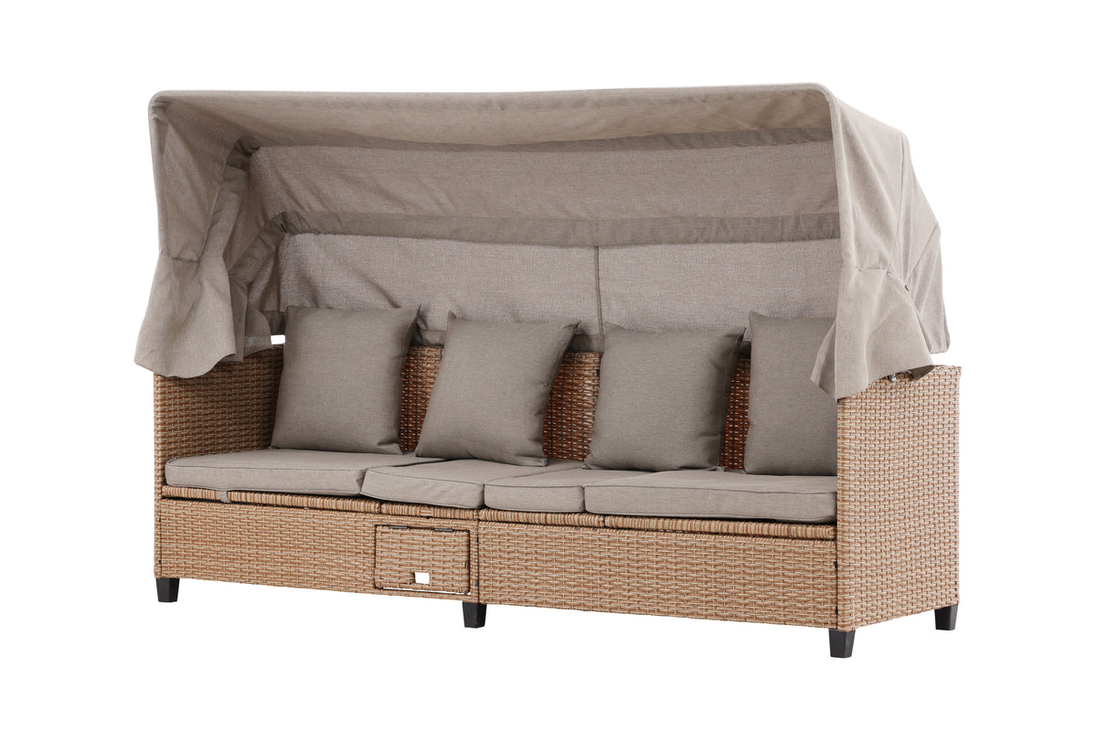 Nopy solsäng med soltak beige konstrotting