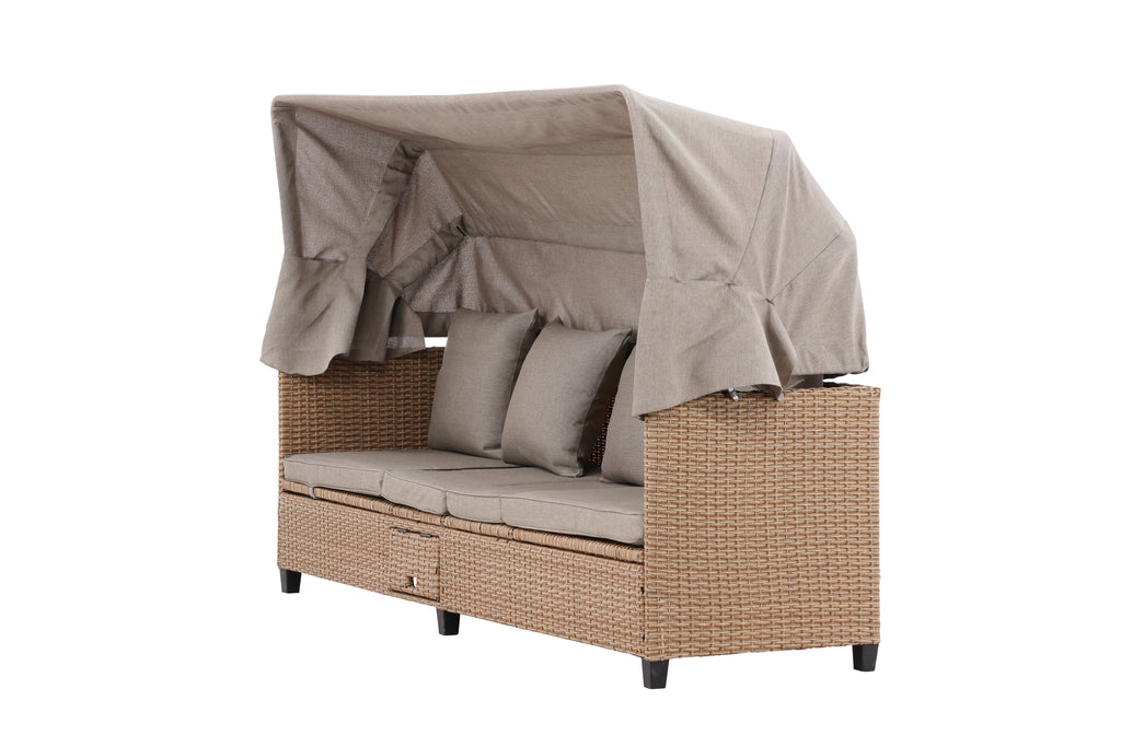 Nopy solsäng med soltak beige konstrotting