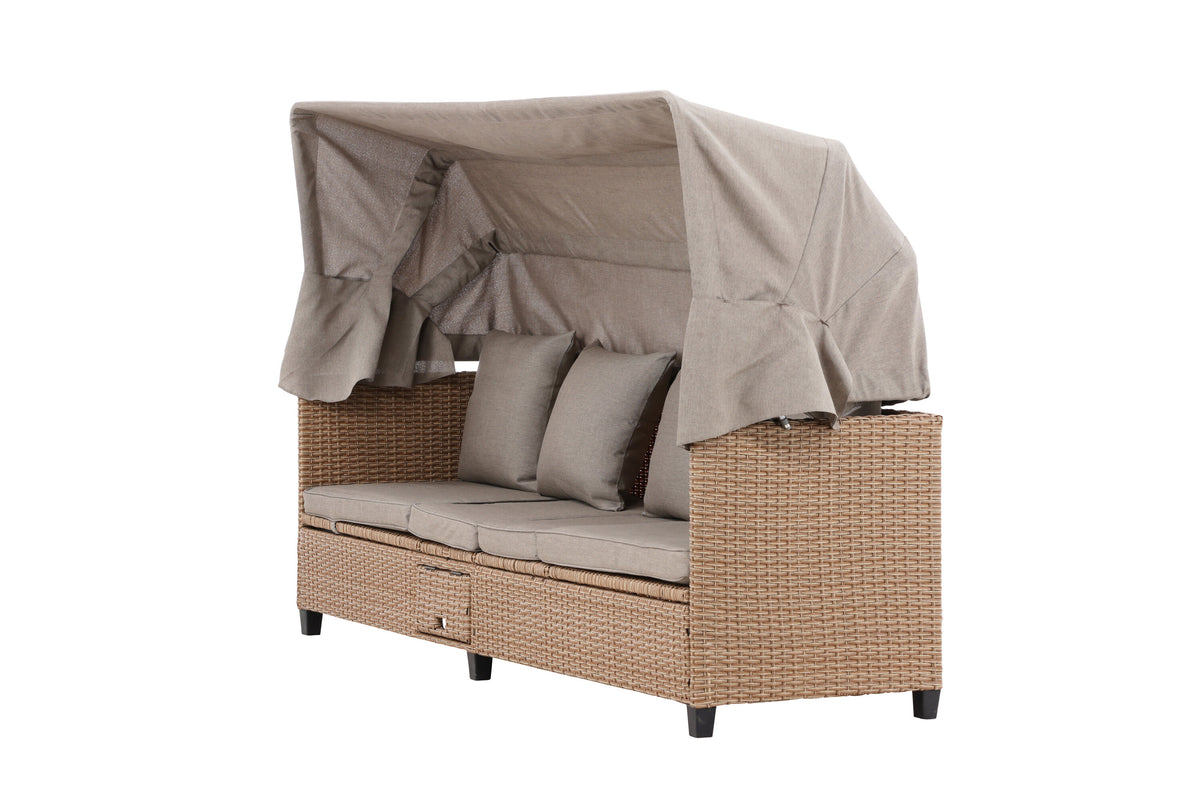 Nopy solsäng med soltak beige konstrotting