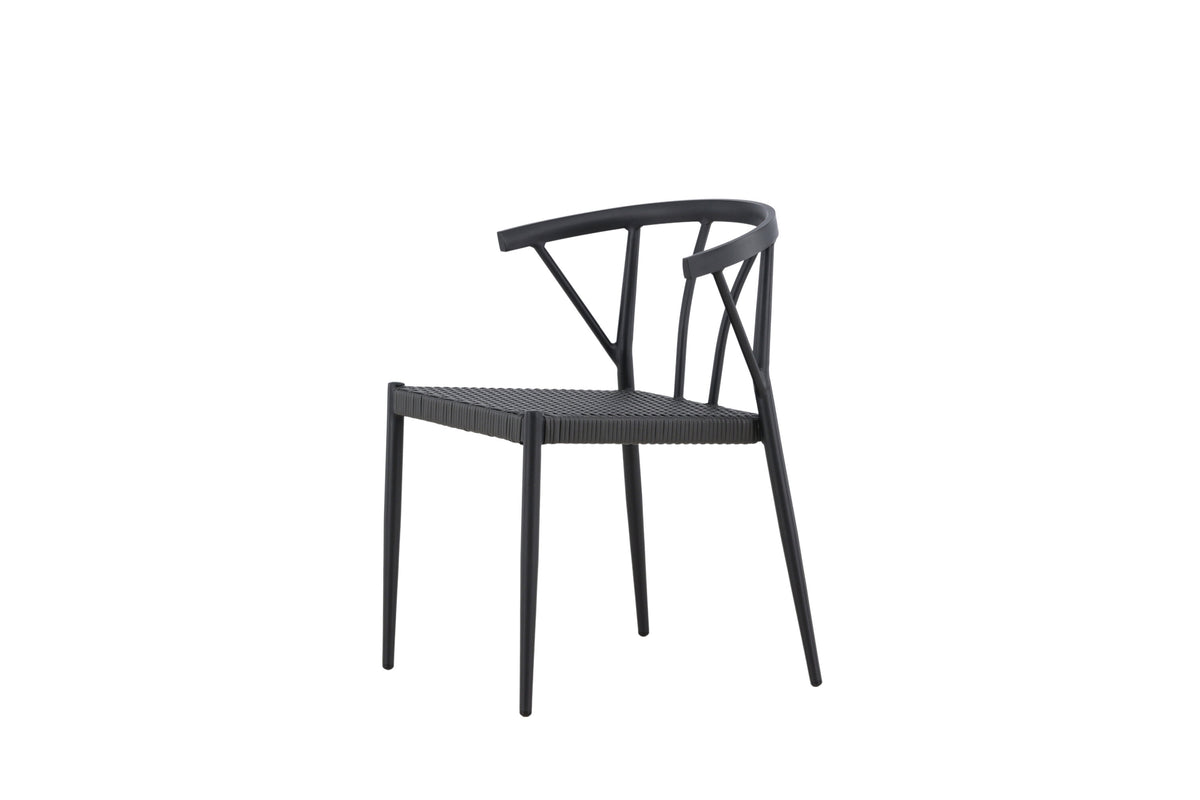 Stina matstol 6-pack svart aluminium och konstrotting