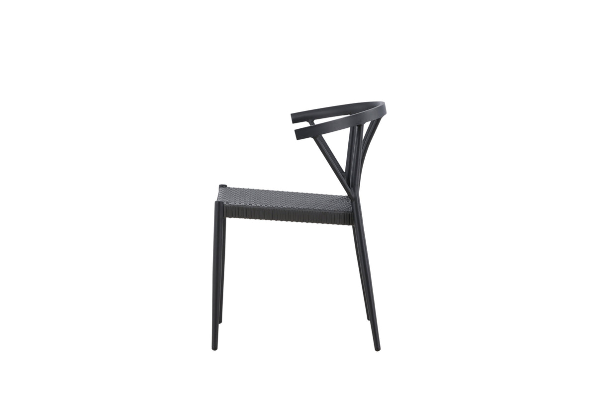 Stina matstol 6-pack svart aluminium och konstrotting