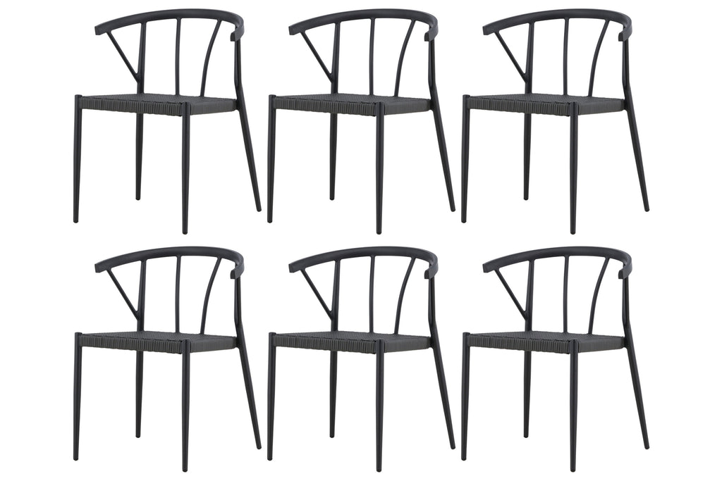 Stina matstol 6-pack svart aluminium och konstrotting