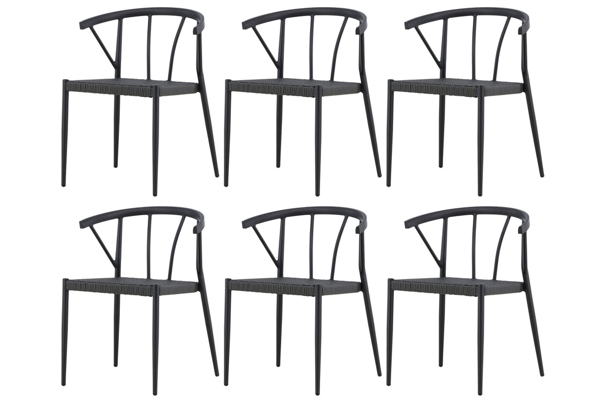 Stina matstol 6-pack svart aluminium och konstrotting