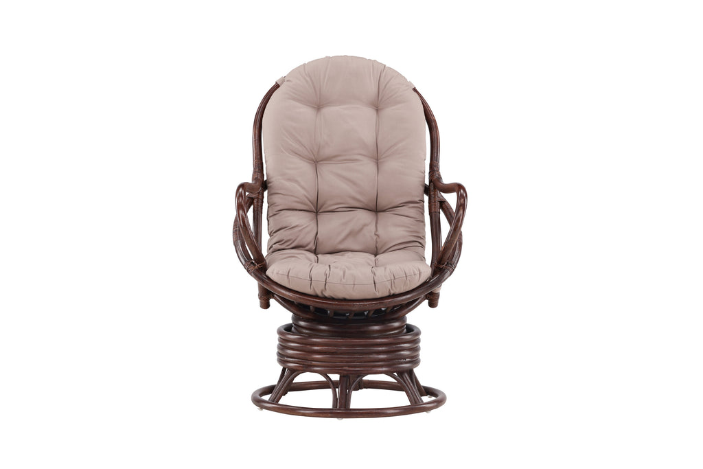 Swing loungefåtölj mörk valnötsfärgad rotting med beige dyna