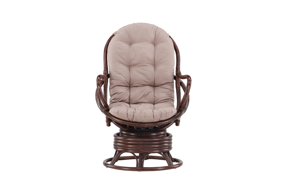 Swing loungefåtölj mörk valnötsfärgad rotting med beige dyna