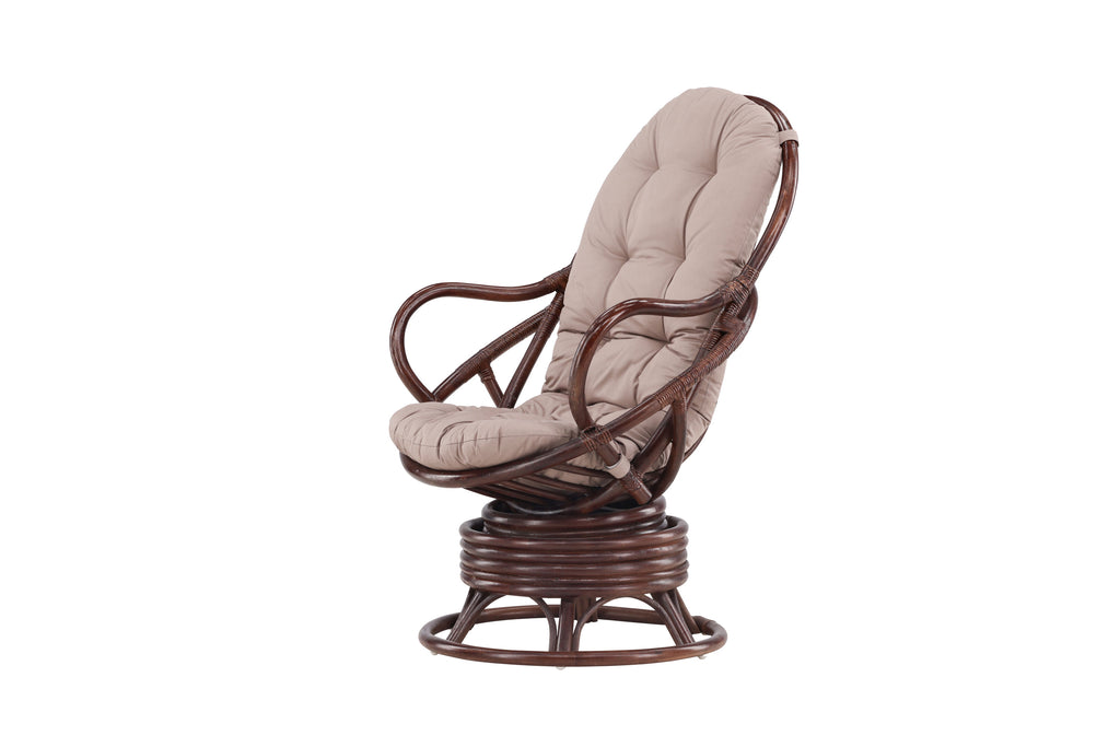 Swing loungefåtölj mörk valnötsfärgad rotting med beige dyna