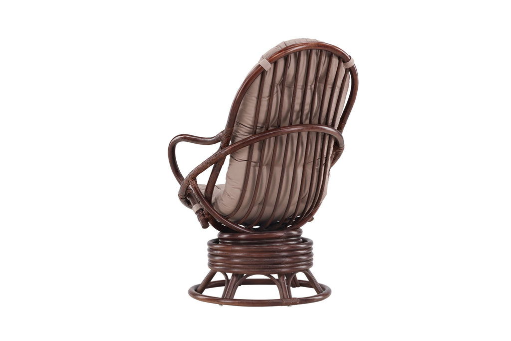 Swing loungefåtölj mörk valnötsfärgad rotting med beige dyna