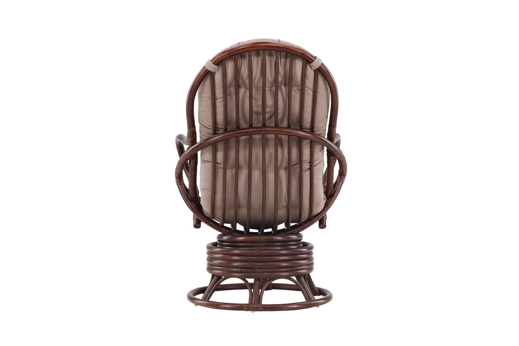 Swing loungefåtölj mörk valnötsfärgad rotting med beige dyna