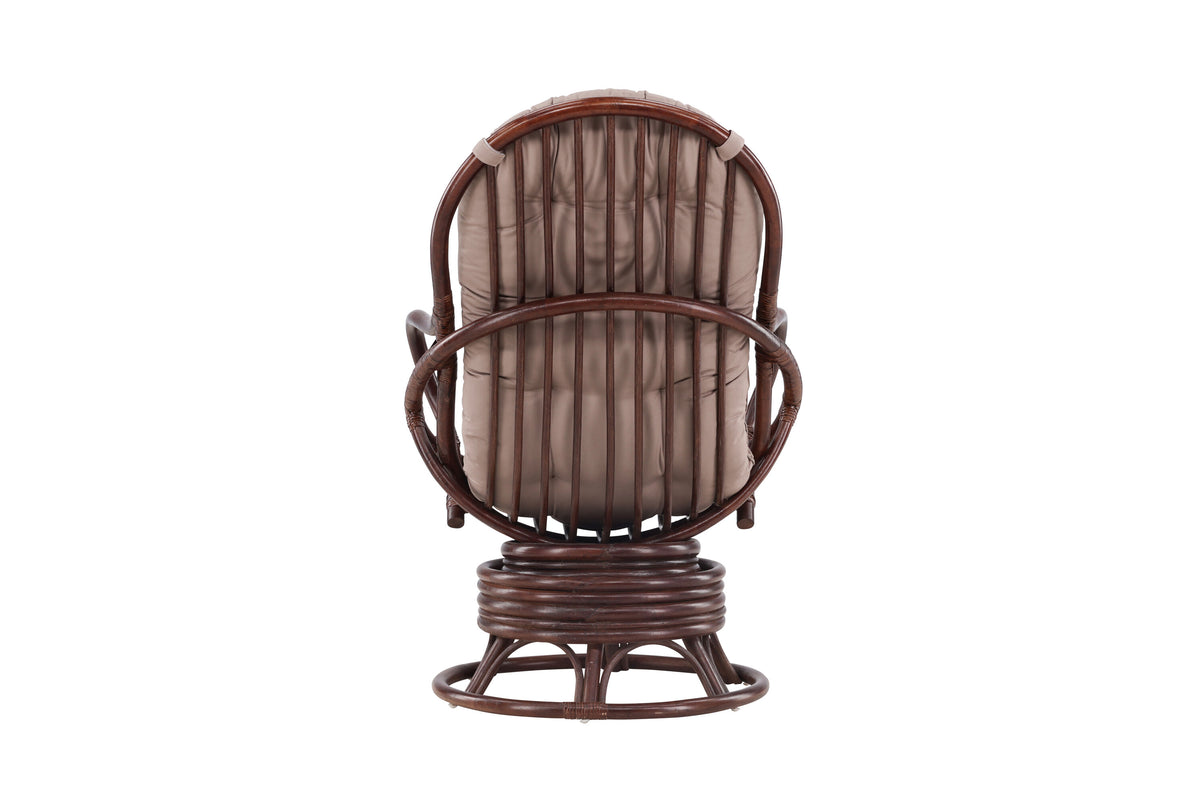 Swing loungefåtölj mörk valnötsfärgad rotting med beige dyna