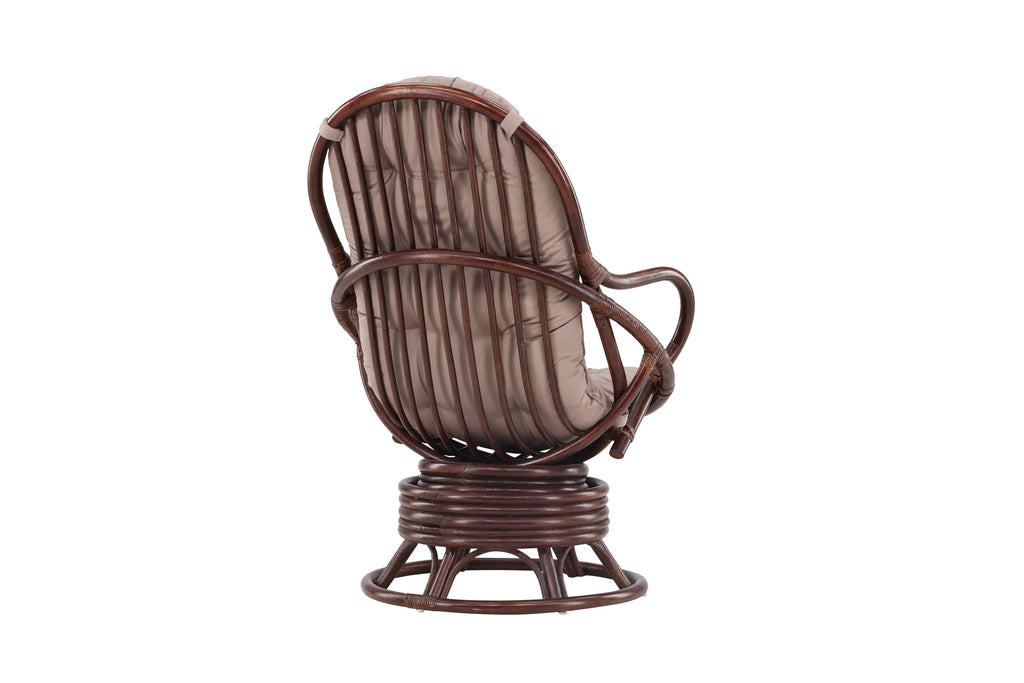 Swing loungefåtölj mörk valnötsfärgad rotting med beige dyna