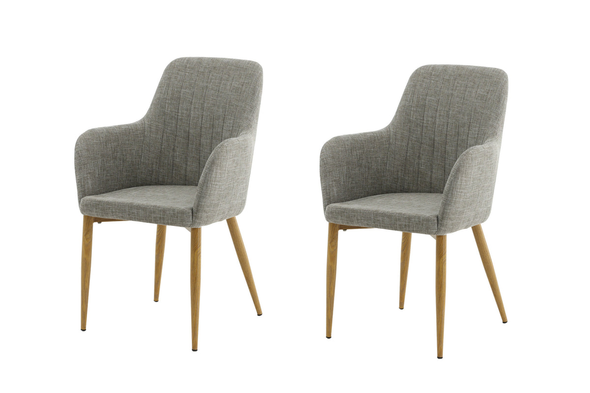 Comfort matstol 2-pack ljusgrå med ekmönstrade ben