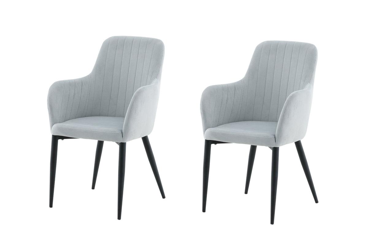 Comfort matstol 2-pack i ljusgrå manchester med svarta ben
