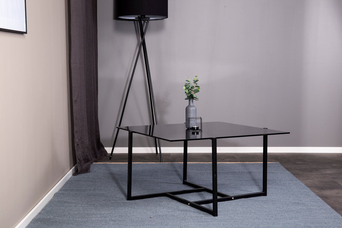 Hybrid soffbord 80x80 cm svart med grått rökglas