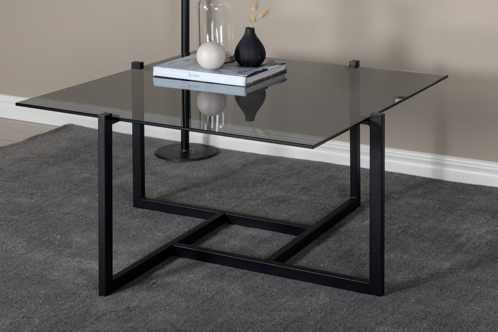 Hybrid soffbord 80x80 cm svart med grått rökglas