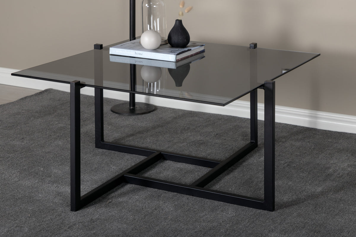 Hybrid soffbord 80x80 cm svart med grått rökglas