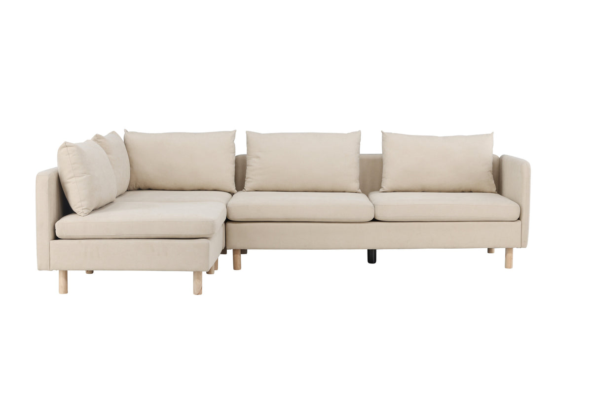 Zero hörnsoffa beige tyg och träutseende