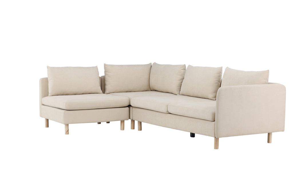 Zero hörnsoffa beige tyg och träutseende