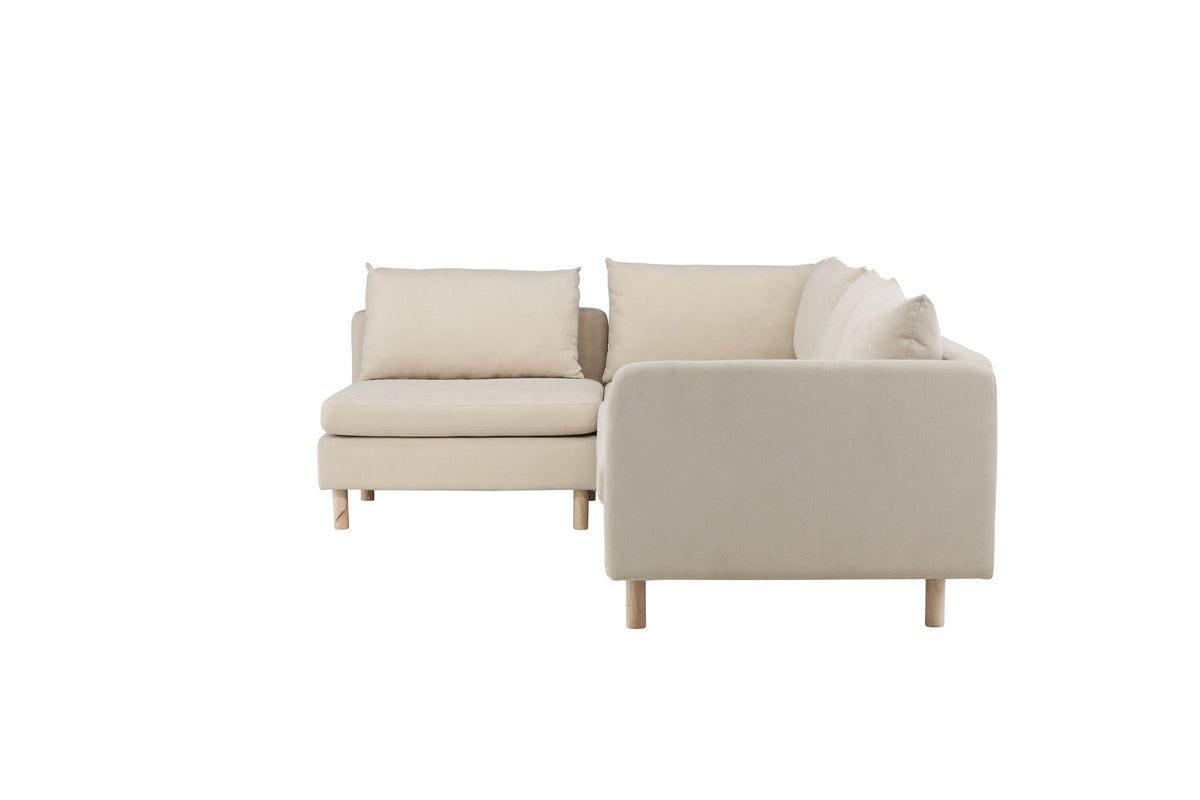 Zero hörnsoffa beige tyg och träutseende