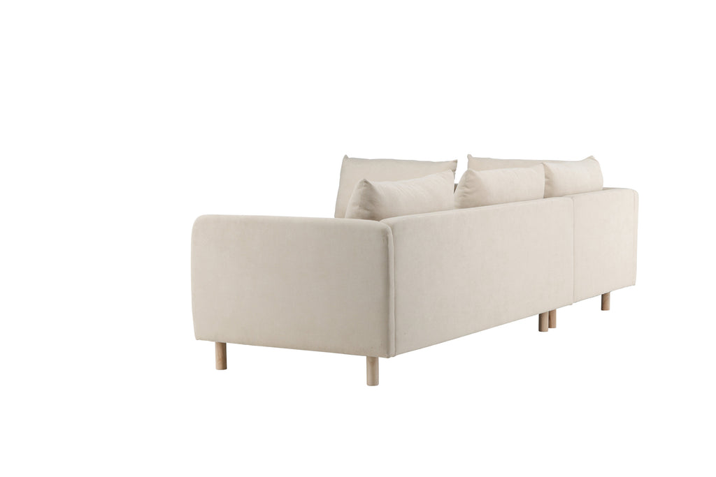 Zero hörnsoffa beige tyg och träutseende