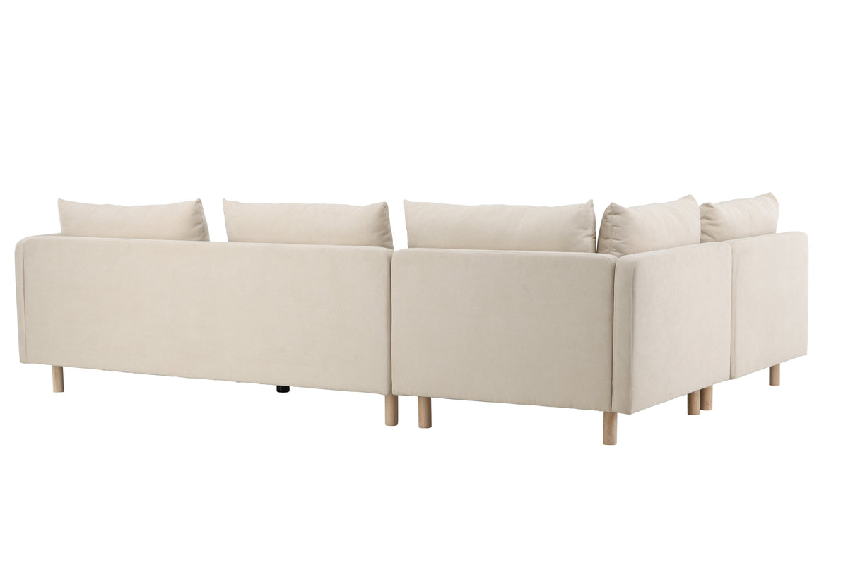 Zero hörnsoffa beige tyg och träutseende