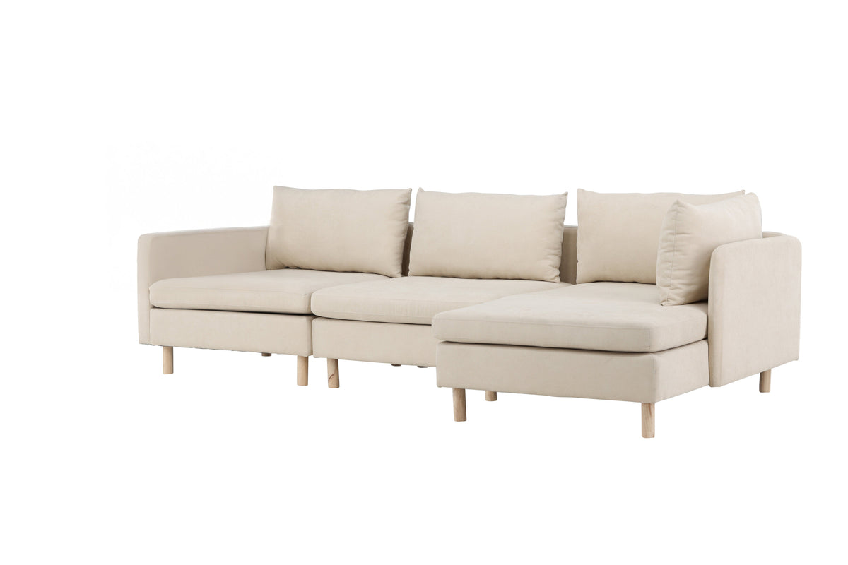Zero 3-sitssoffa beige tyg och träutseende
