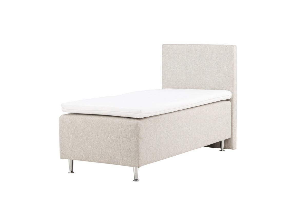 Mesa enkelsäng 90x200 cm beige tyg Lino 02/matt silver