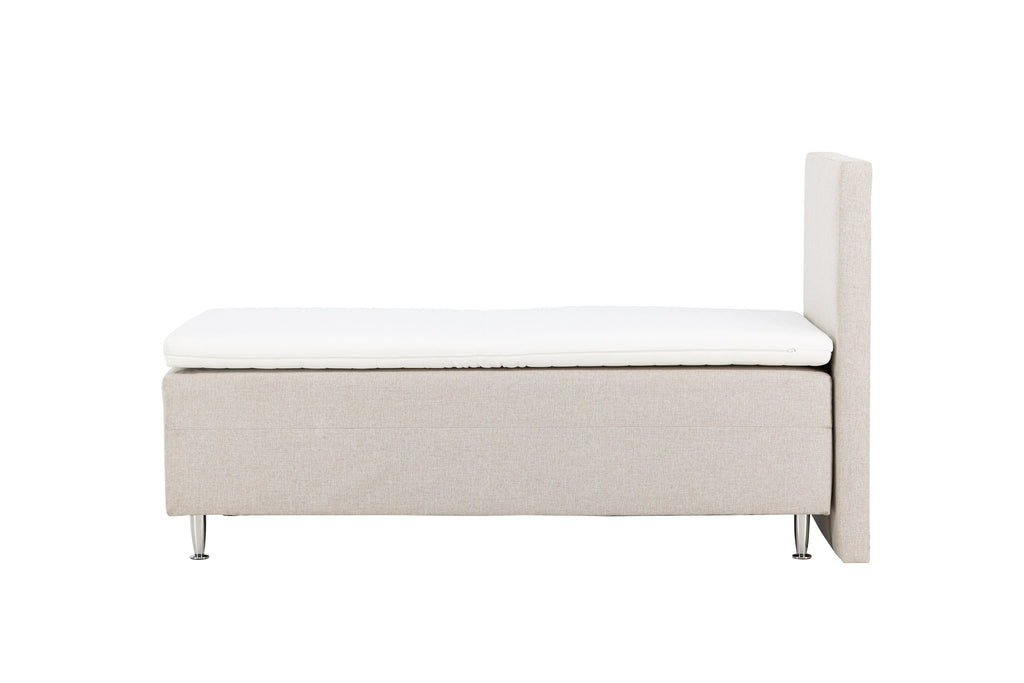 Mesa enkelsäng 90x200 cm beige tyg Lino 02/matt silver