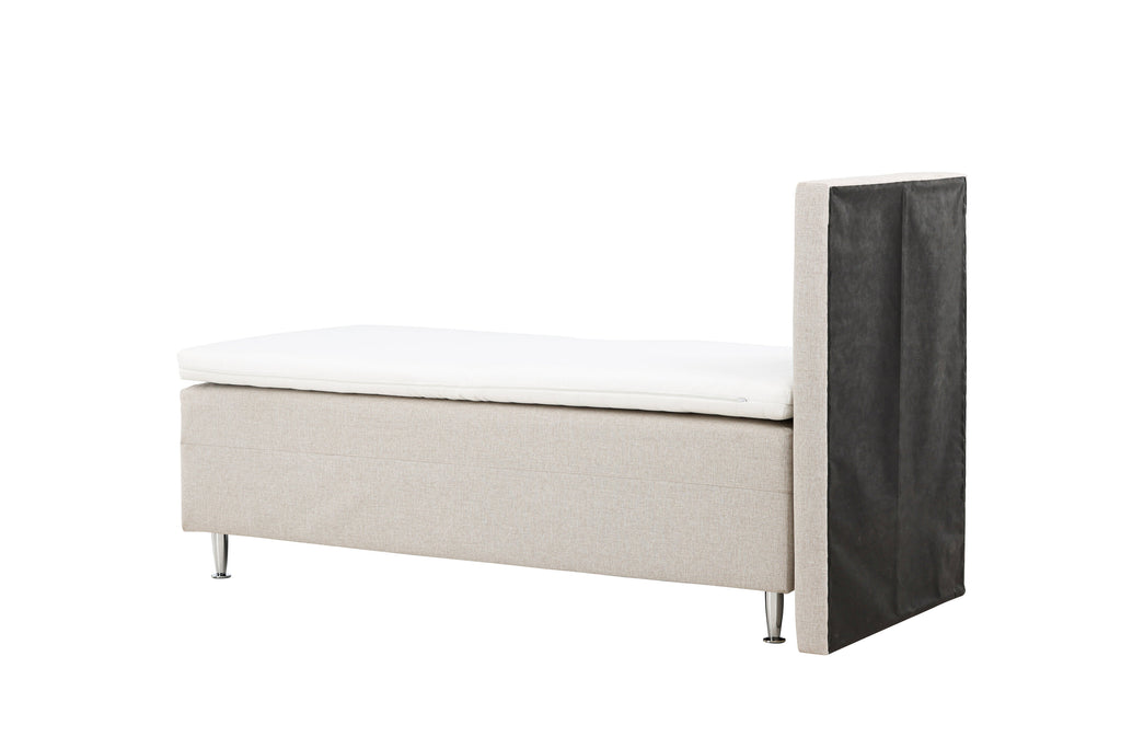 Mesa enkelsäng 90x200 cm beige tyg Lino 02/matt silver