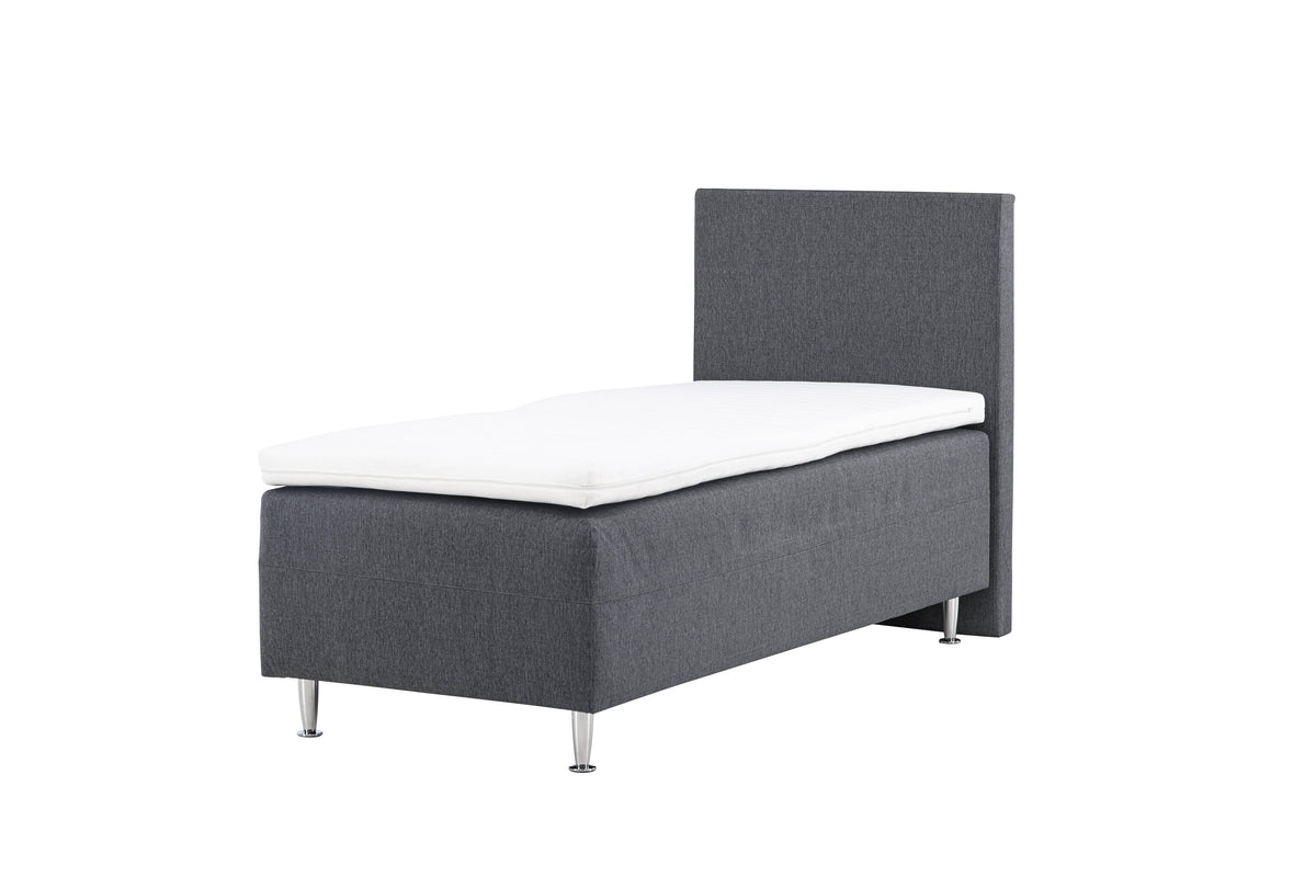 Mesa enkelsäng 90x200 cm mörkgrått tyg Lino 12/matt silver