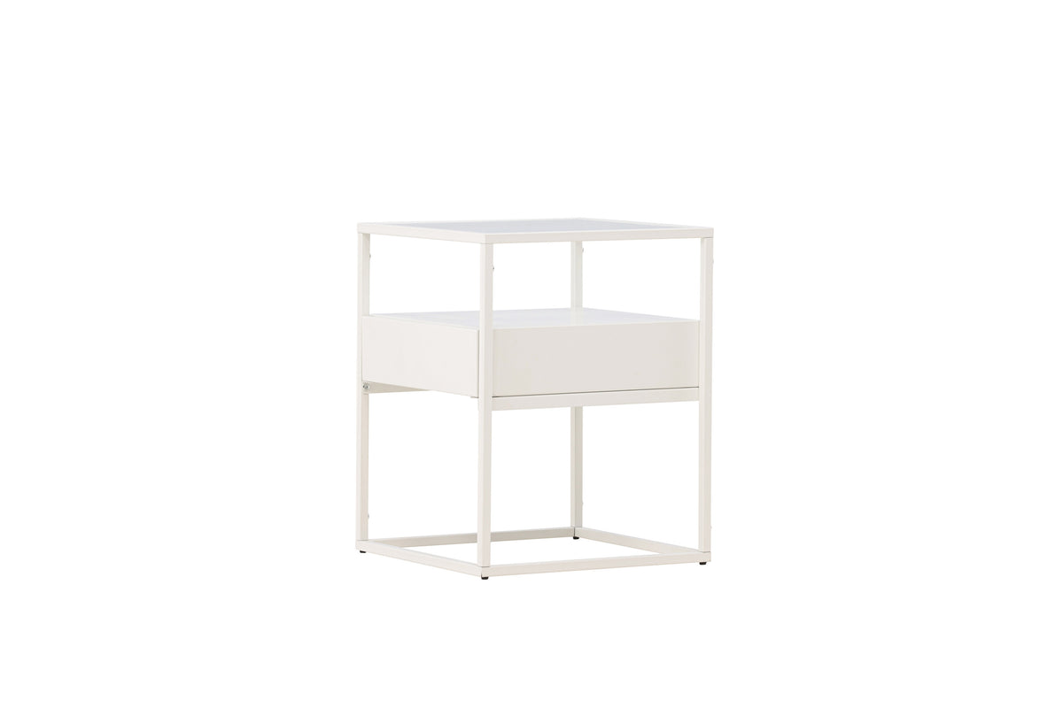 Fortaleza sidobord vitt glas och stål
