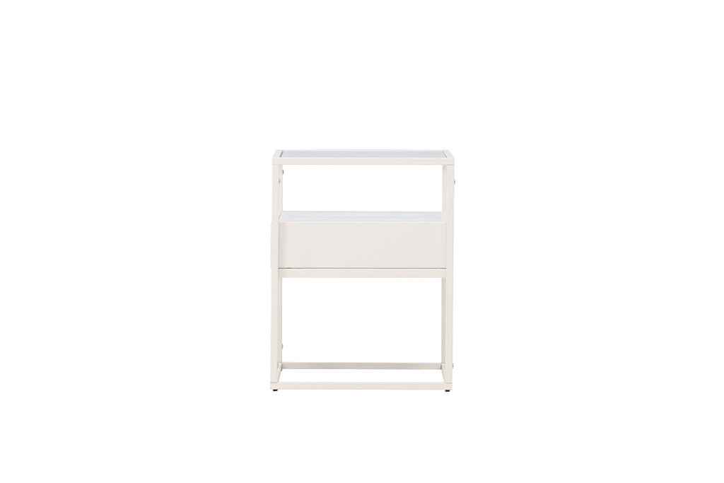 Fortaleza sidobord vitt glas och stål