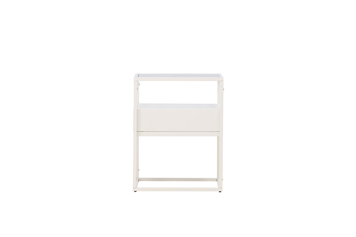 Fortaleza sidobord vitt glas och stål