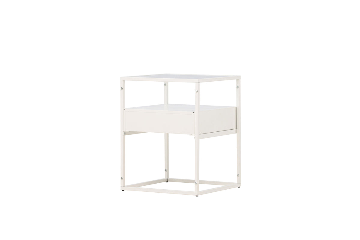 Fortaleza sidobord vitt glas och stål