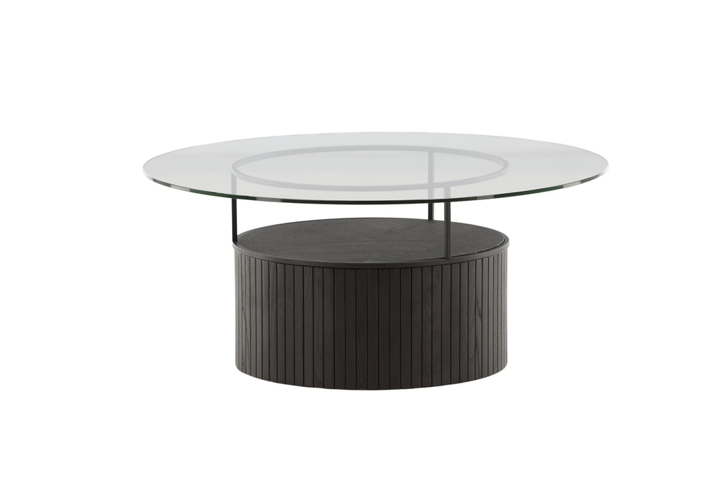 Bovall soffbord Ø90 cm svart med klarglas