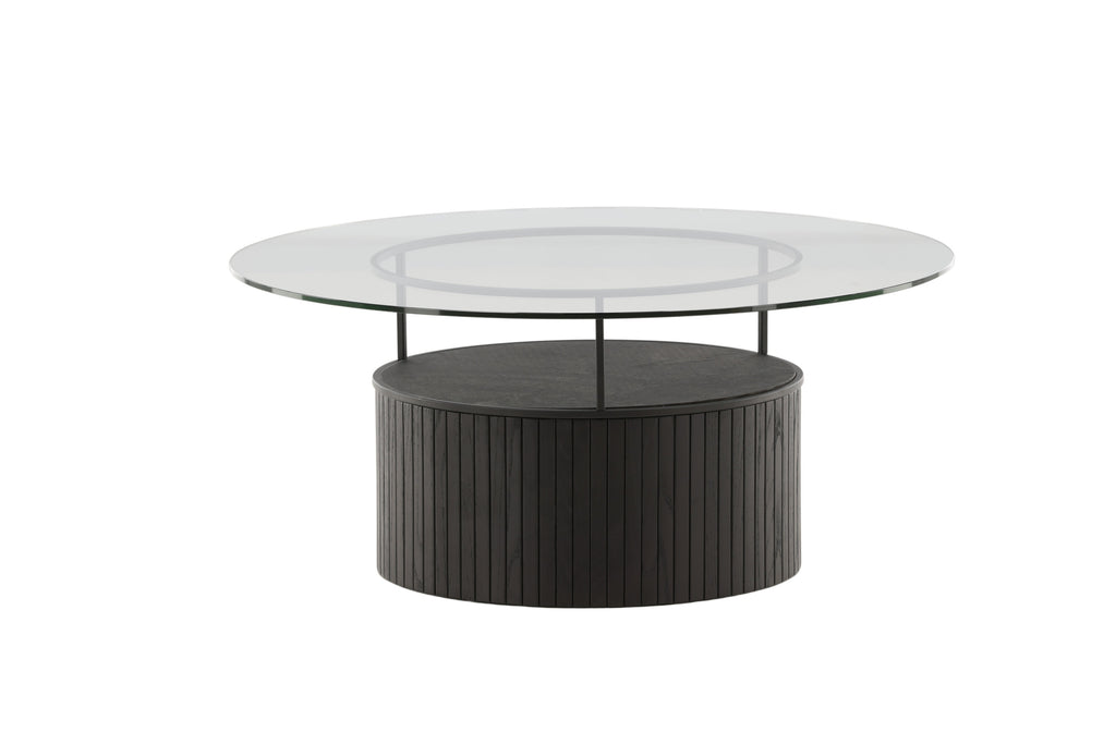Bovall soffbord Ø90 cm svart med klarglas