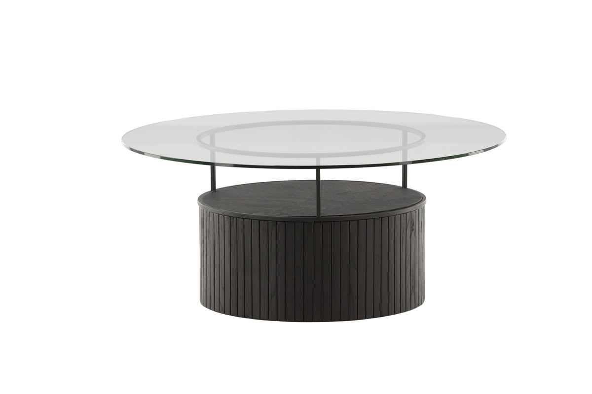 Bovall soffbord Ø90 cm svart med klarglas