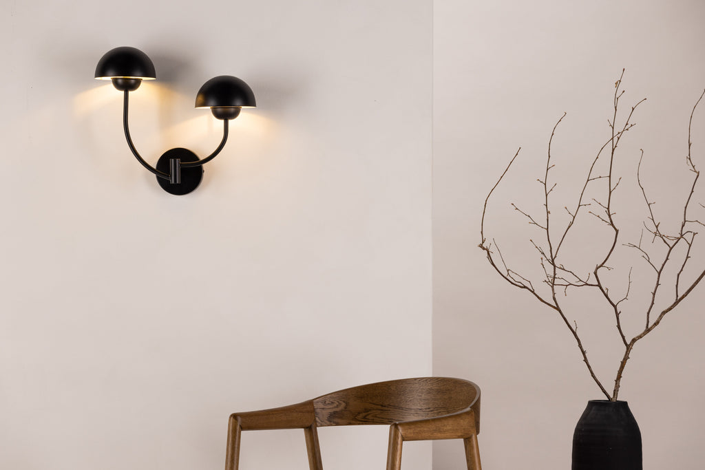 Lyckorna vägglampa i svart metall