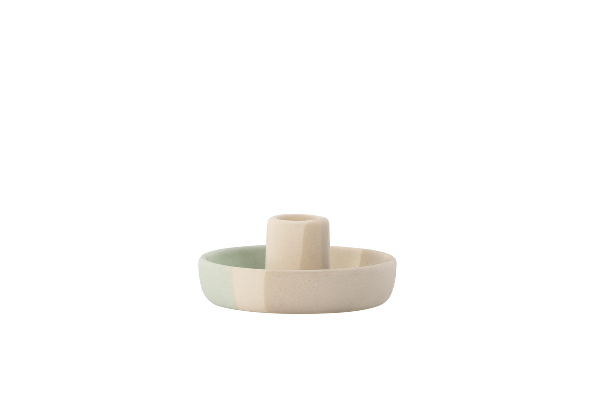 Otis ljusstake 11x5 cm beige/grön/grå stengods