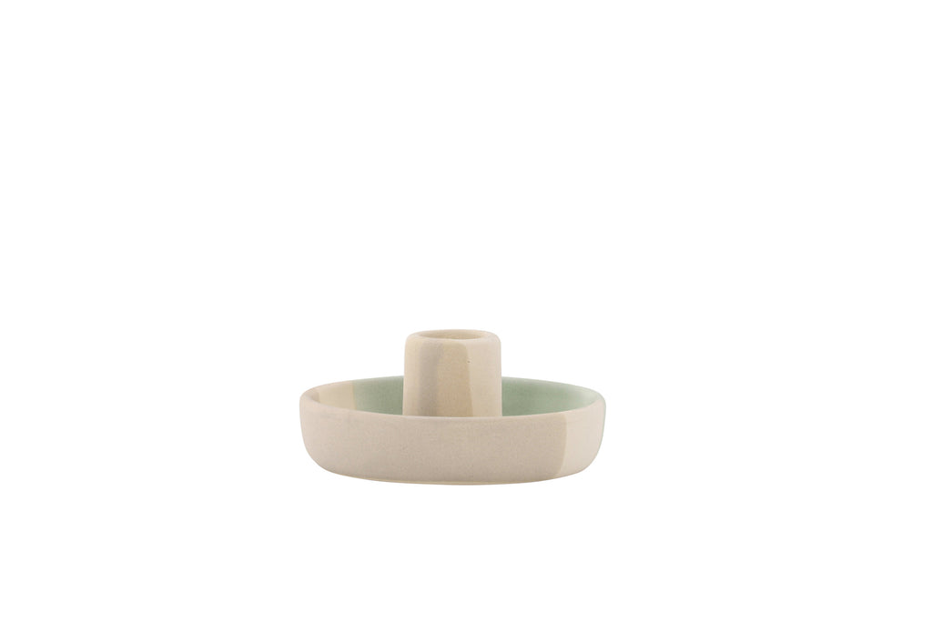 Otis ljusstake 11x5 cm beige/grön/grå stengods