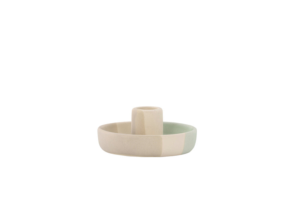 Otis ljusstake 11x5 cm beige/grön/grå stengods