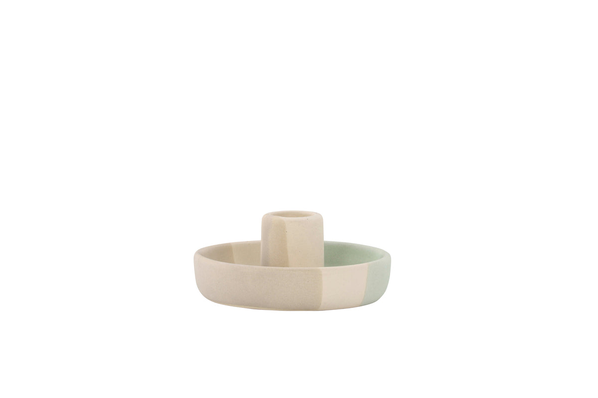 Otis ljusstake 11x5 cm beige/grön/grå stengods