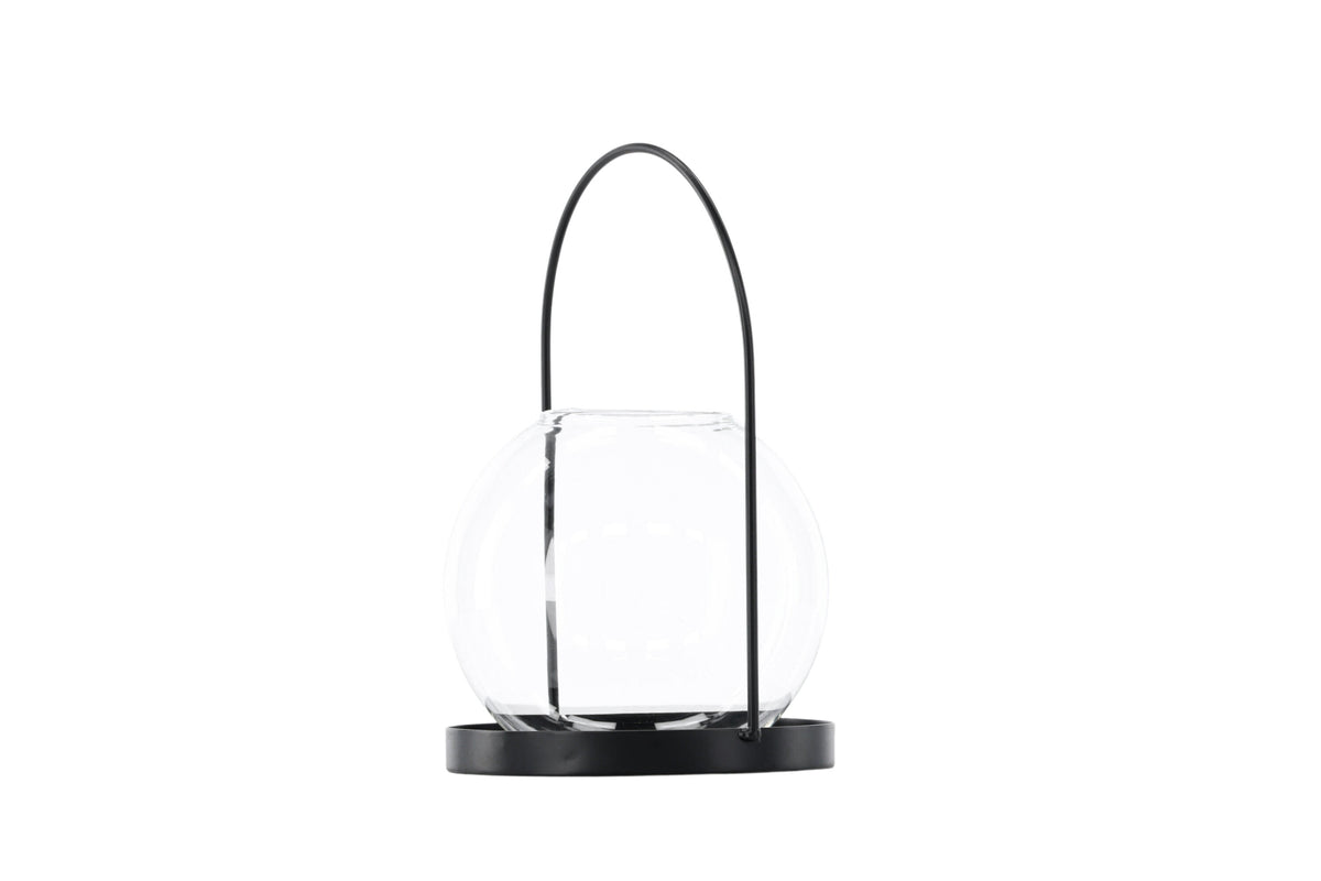 Flora ljuslykta 22x14 cm (höjd 22 cm) svart/klart glas
